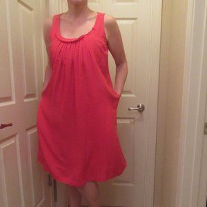 WEEKEND MAX MARA-Pink / Coral 100% Silk, Sleeveless Flowy Midi Dress - Size 14